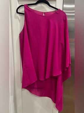 Badgley Mischka Fuchsia One-Shoulder Drape Top Size large